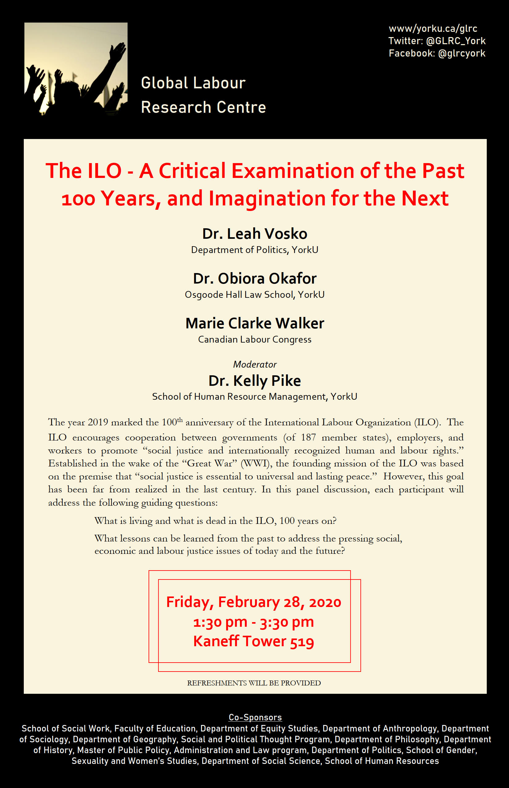 Poster for The ILO A Critical Examination of the Past 100 years, an imagination for the next